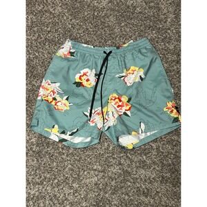 Vans Mens Swim Trunks Shorts Hawaiian Floral Print Blue Size Large